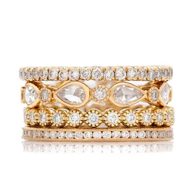 No. 24 Stacked Bands with White Diamonds in Yellow Gold