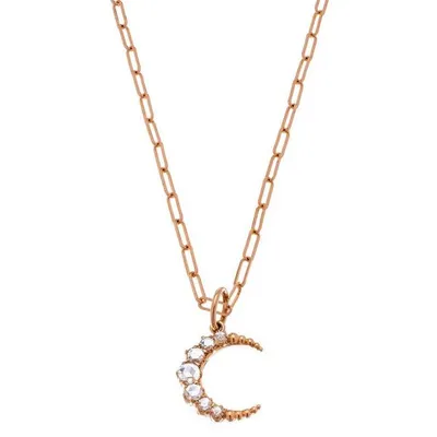 The Crescent Necklace with White Diamonds in Rose Gold