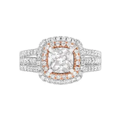 Cushion Double Halo 3 Row Shank Engagement Ring