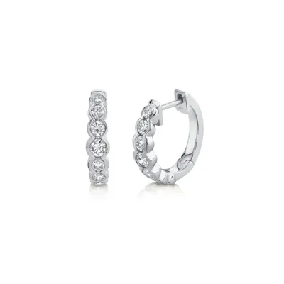 Shy Creation 14K White Gold Diamond Huggie Earrings