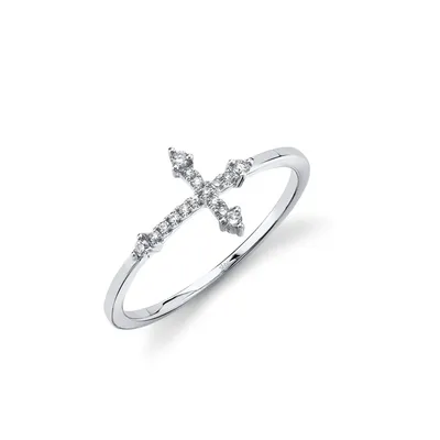 Shy Creation 14K White Gold Diamond Cross Ring