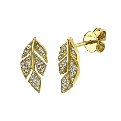 Diamond Pave Leaf Stud Earrings