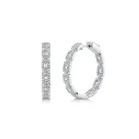 Shy Creation 14K White Gold Diamond Baguette Hoop Earrings