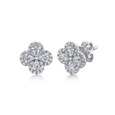 Diamond Clover Stud Earrings