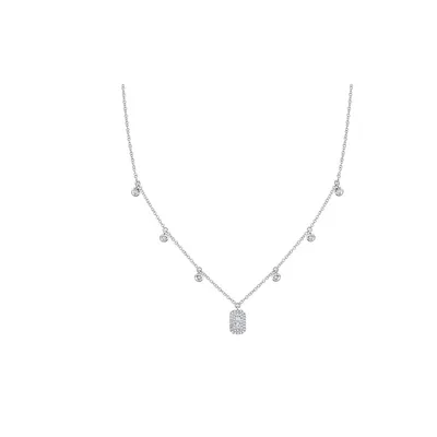 Shy Creation 14K White Gold Diamond Baguette Necklace