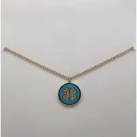 Shy Creation 14K Yellow Diamond & Turquoise-Color Enamel Clover Necklace