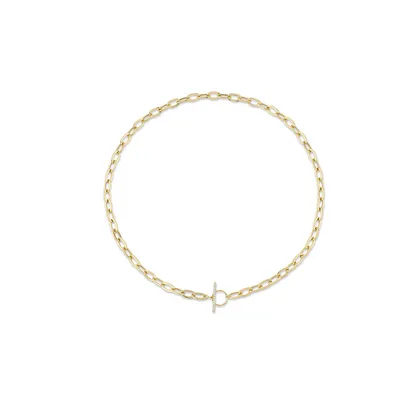 Shy Creation 14K Yellow Gold Diamond Paper Clip Link Necklace