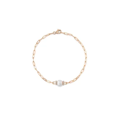 Shy Creation 14K Rose Gold Diamond & Cultured Pearl Paper Clip Link Bracelet