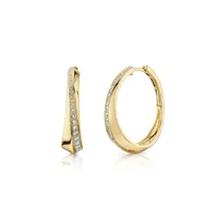 Shy Creation 14K Yellow Gold Diamond Hoop Earrings