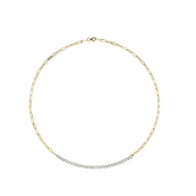 Shy Creation 14K Yellow Gold Diamond Paper Clip Link Necklace