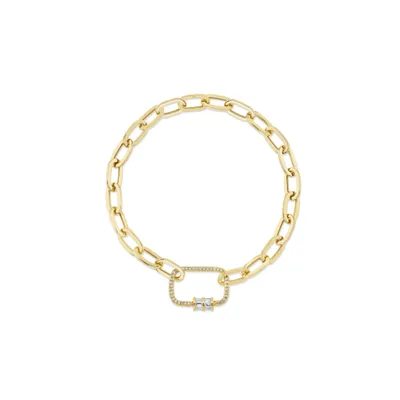 Shy Creation 14K Yellow Gold Diamond Baguette Paper Clip Link Bracelet