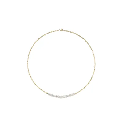 Shy Creation 14K Yellow Gold Cultured Pearl Paper Clip Link Necklace