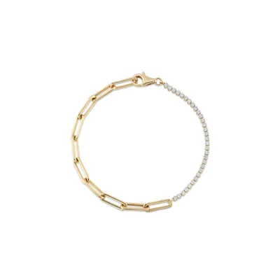 Shy Creation 14K Yellow Gold Diamond Paper Clip Link Bracelet