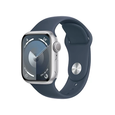 Apple Watch Series 9 GPS 45mm Silver Aluminum Case with Storm Blue Sport Band - S/M (Demo)