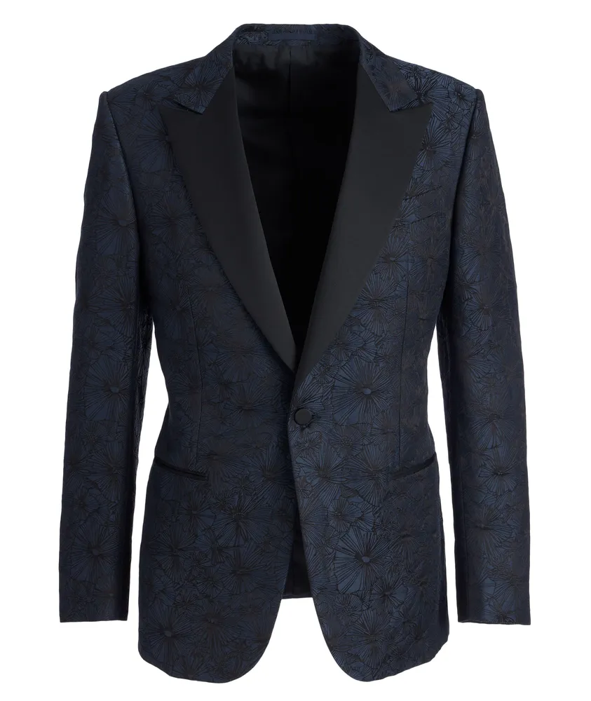 Venezia Floral Linen-Silk Tuxedo Jacket