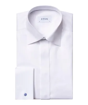 Slim-Fit Twill Fly Front Tuxedo Dress Shirt