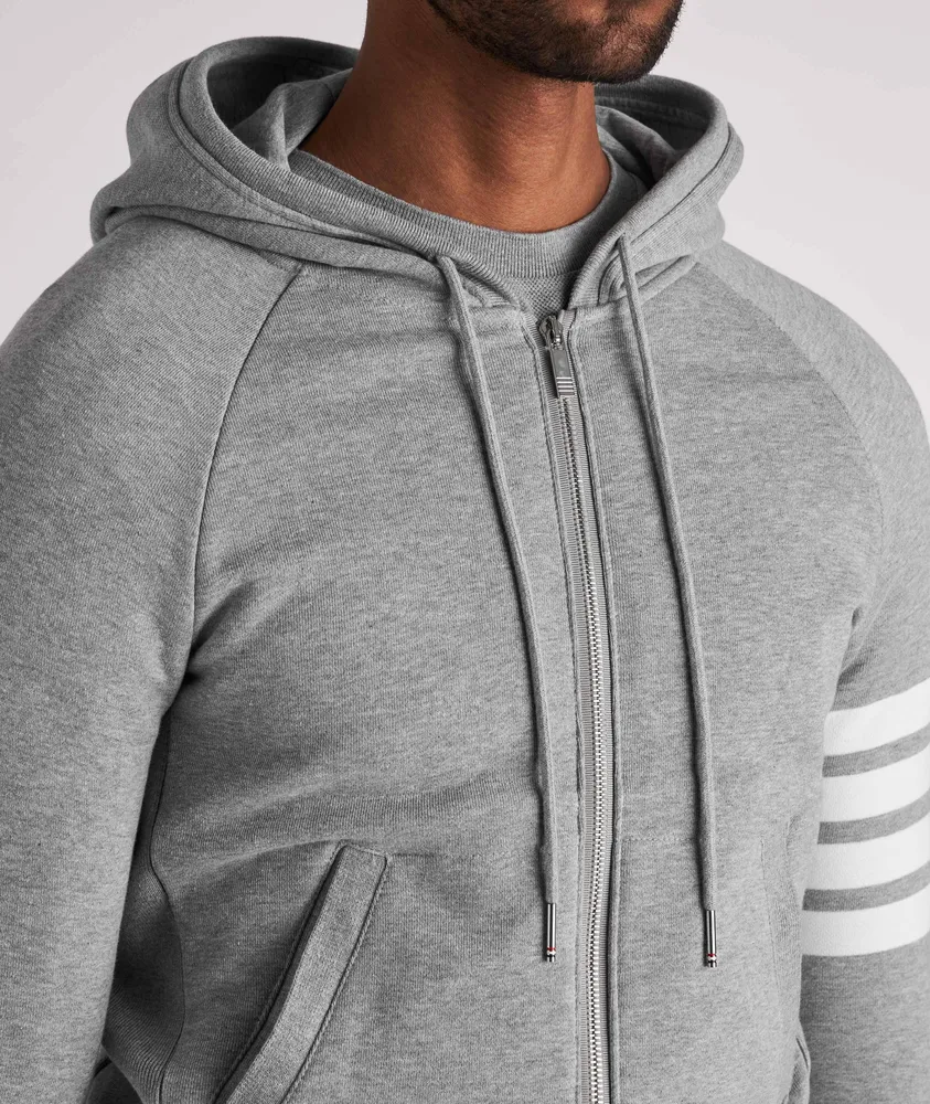 Four-Bar Stripe Zip-Up Cotton Hooded Sweater
