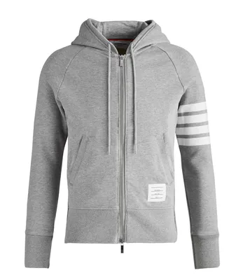 Four-Bar Stripe Zip-Up Cotton Hooded Sweater