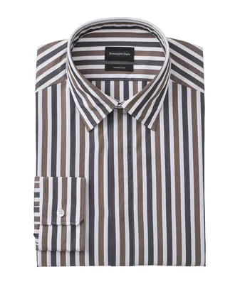 Slim-Fit Striped Cotton-Silk Dress Shirt