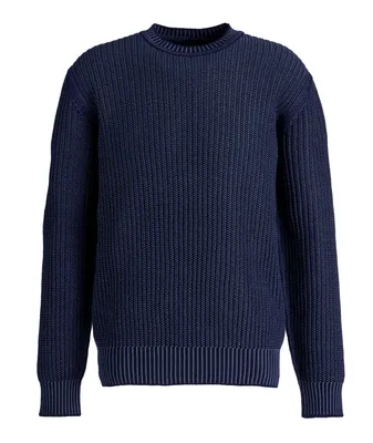 Ribbed Cashmere-Cotton Crewneck Sweater