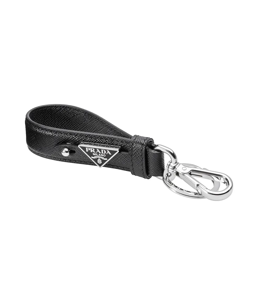 Logo Leather Key Pouch in Black - Prada