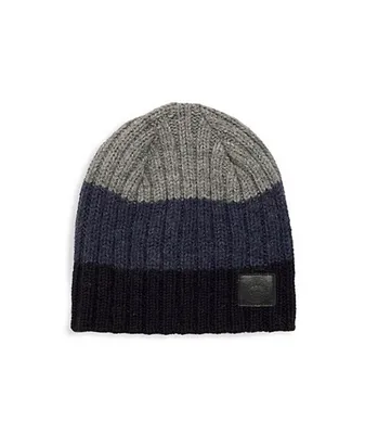Ribbed Block Slouch Wool Beanie