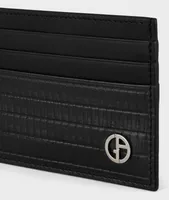 Reed-print Calfskin Logo Card Holder