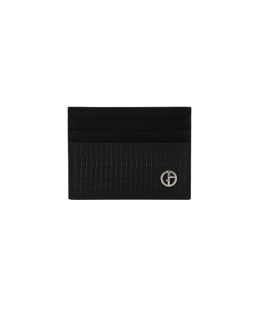 Reed-print Calfskin Logo Card Holder