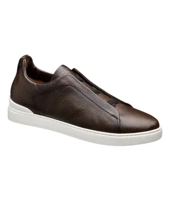 Triple Stitch Pebbled Leather Slip-On Sneakers