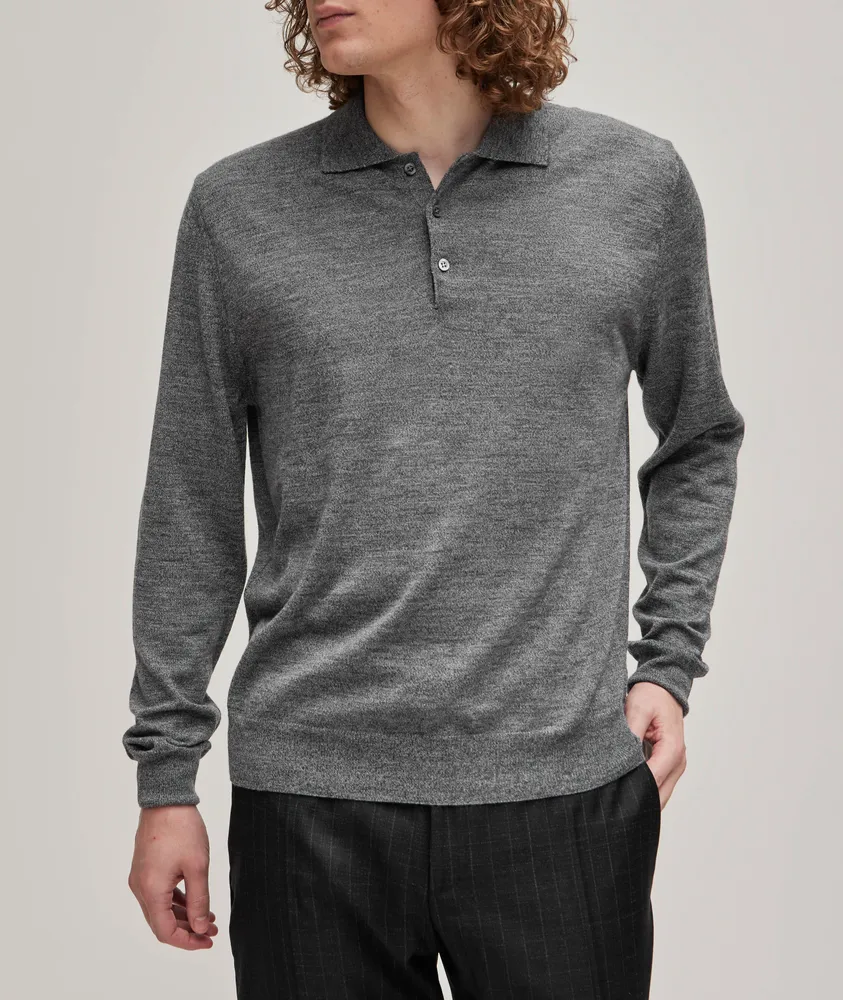 Long-Sleeve Wool Polo