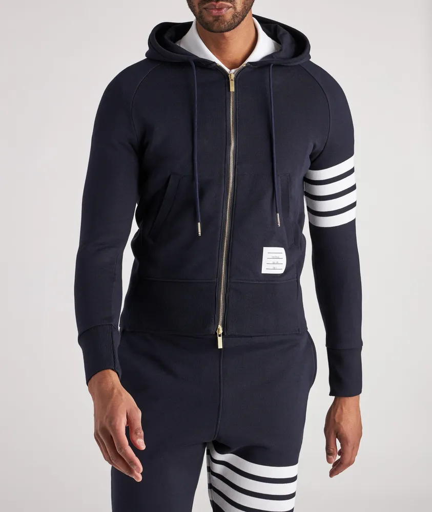 4-Bar Sleeve Zip-Up Hooded Sweater
