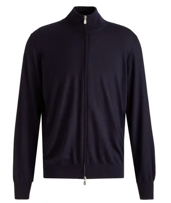 Full-Zip Fine Gauge Cashmere-Silk Sweater