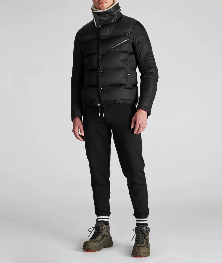 Moncler Black Leo Leather Down Jacket