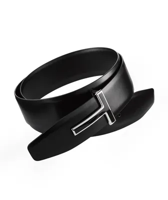 T Buckle Smooth Leather Belt