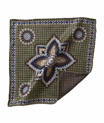 Reversible Houndstooth Medallion Neat Silk Pocket Square