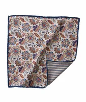 Reversible Floral Stripe Print Silk Pocket Square