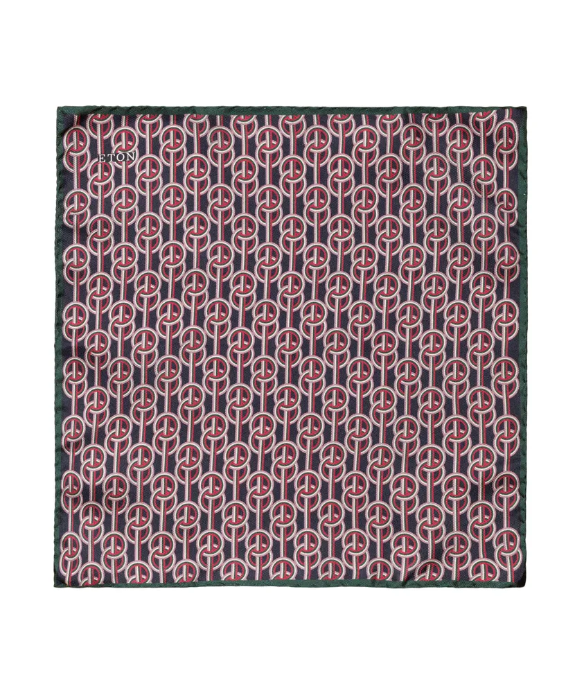 Burgundy Red 3D Chain Print Silk Pocket Square