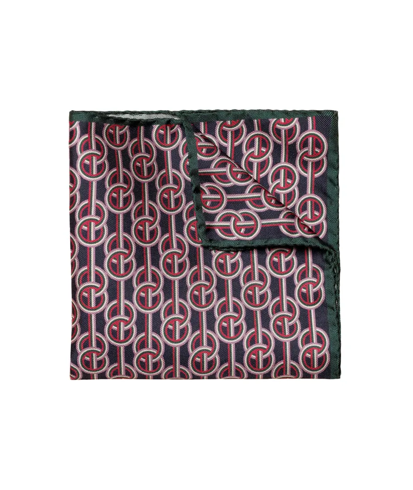 Burgundy Red 3D Chain Print Silk Pocket Square