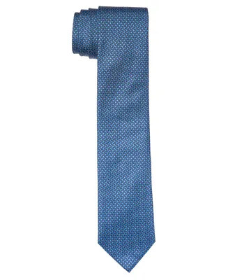 Blue Geometric Print Silk Tie 