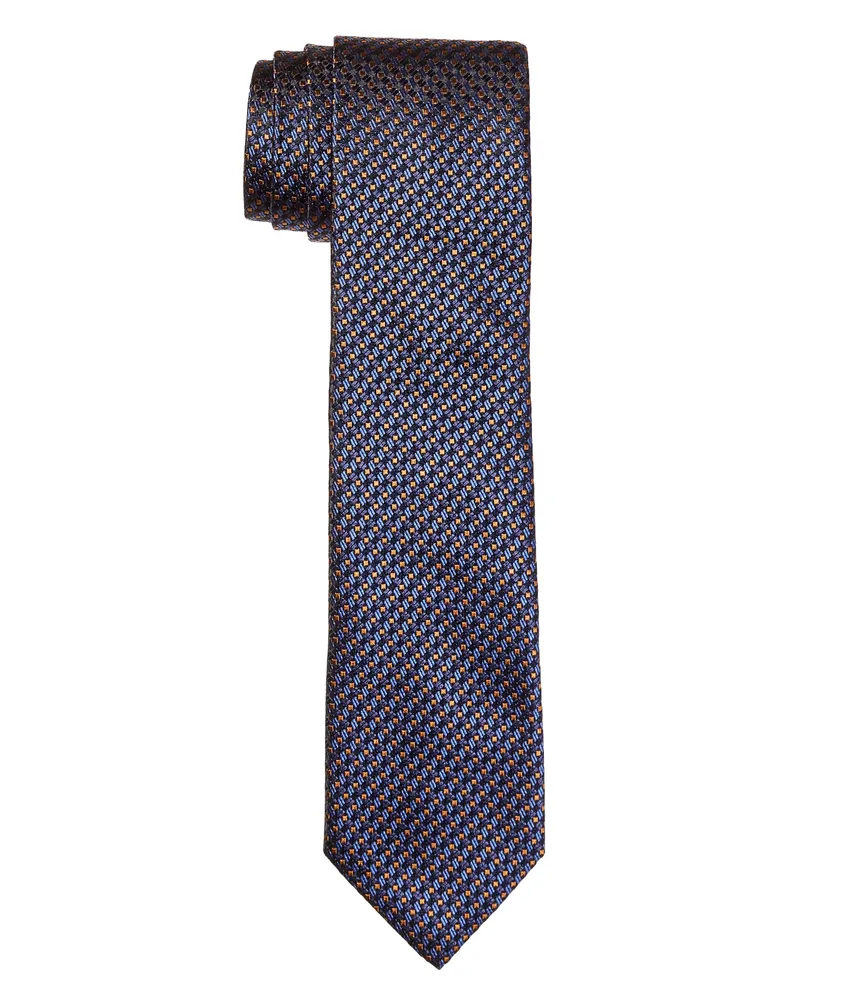 Dark Blue Geometric Print Silk Tie