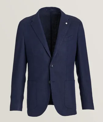 Garment Washed Herringbone Linen-Cotton Sport Jacket