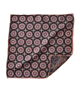 Reversible Medallion Print Silk Pocket Square