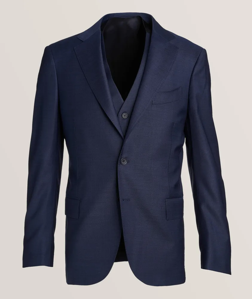 Harold Textured Patterned Stretch-Wool Three-Piece Suit