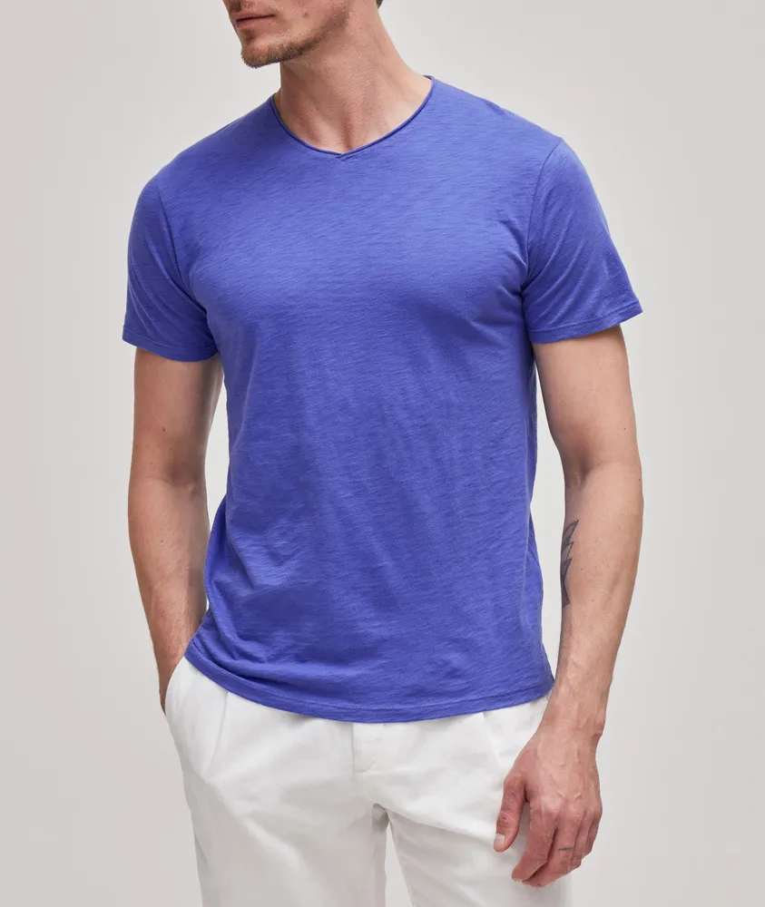 Garment Dyed Pima Cotton Rolled V-Neck T-Shirt