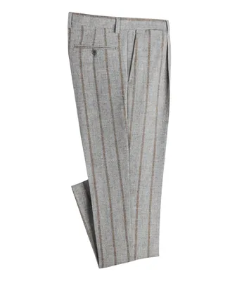 Pleated Wide Stripe Wool Dress Pants