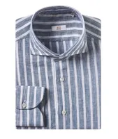 Gold Line Striped Pattern Linen Dress Shirt