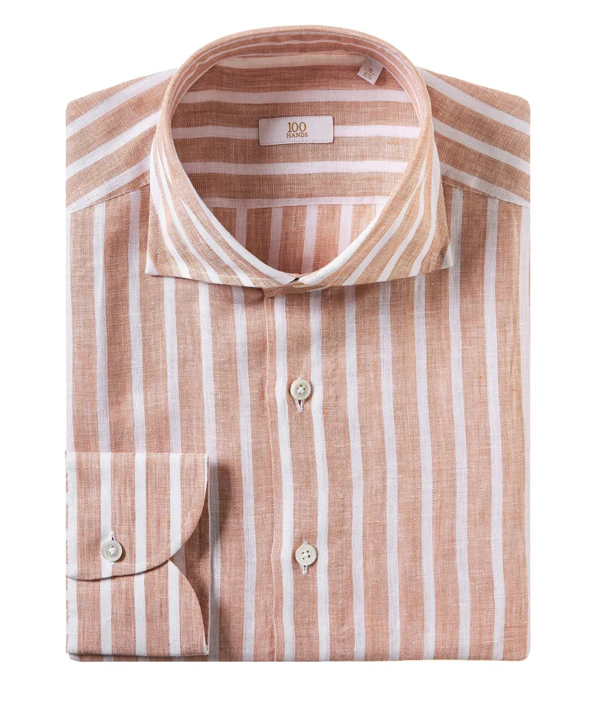 Gold Line Striped Linen Dress Shirt