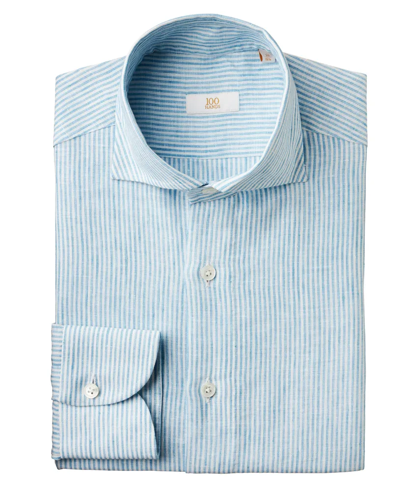 Gold Line Pinstripe Linen Dress Shirt