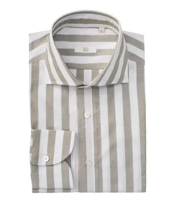 Gold Line Striped Pattern Linen-Cotton Dress Shirt
