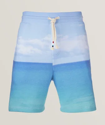 Drawstring Sky Beach Print Sweat Shorts